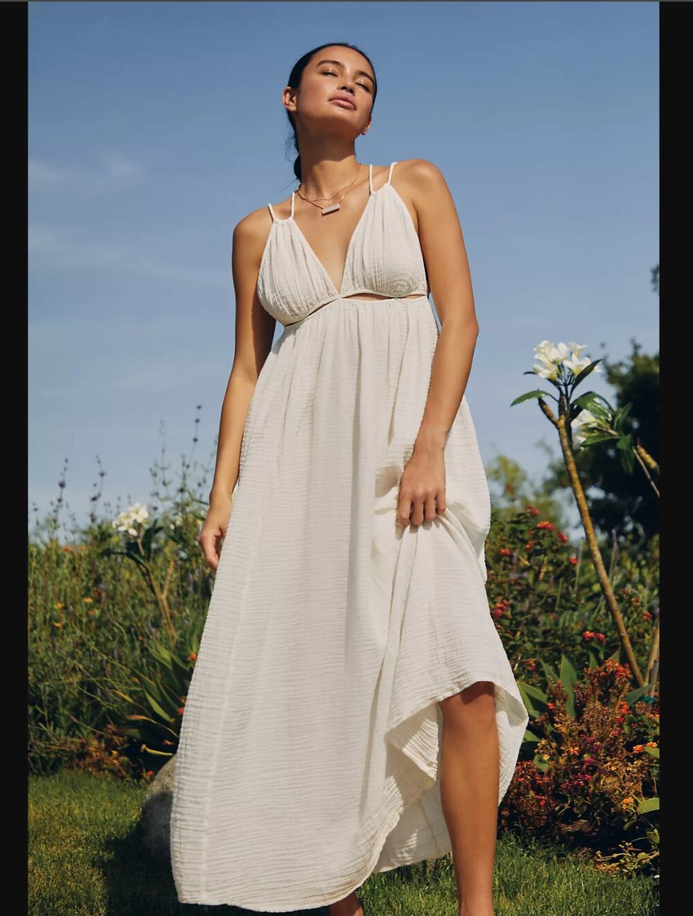 NWT Anthropologie Gauzy Cover-Up White Cotton Maxi Dress-Medium